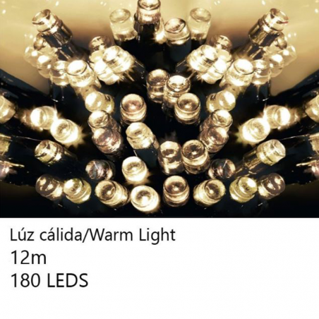 Guirnalda 12m y 180 LEDs de 1 tramo cálido cápsula clara empalmable IP65 apta para exterior