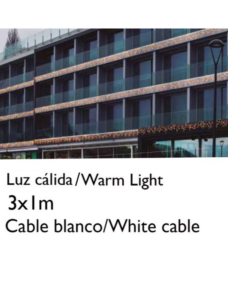 Cortina de LEDs 3x1m efecto hielo icicle luz cálida cable blanco empalmable con 102 leds flashing IP65