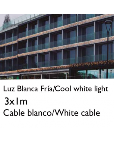 Cortina de LEDs 3x1m efecto hielo icicle luz blanca cable blanco empalmable con 102 leds flashing IP65