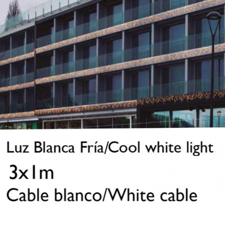 Cortina de LEDs 3x1m efecto hielo icicle luz blanca cable blanco empalmable con 102 leds flashing IP65