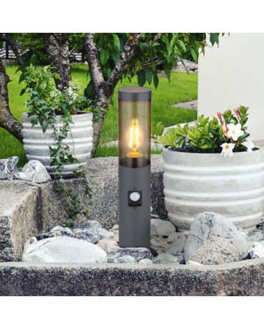 Baliza para exterior 45cm acero inoxidable acabado antracita E27 15W IP44 SENSOR MOVIMIENTO