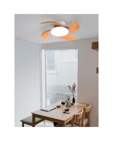 Ventilador de techo blanco y madera 30W Ø52cm plafón LED 45W control remoto REGULABLE temperatura luz
