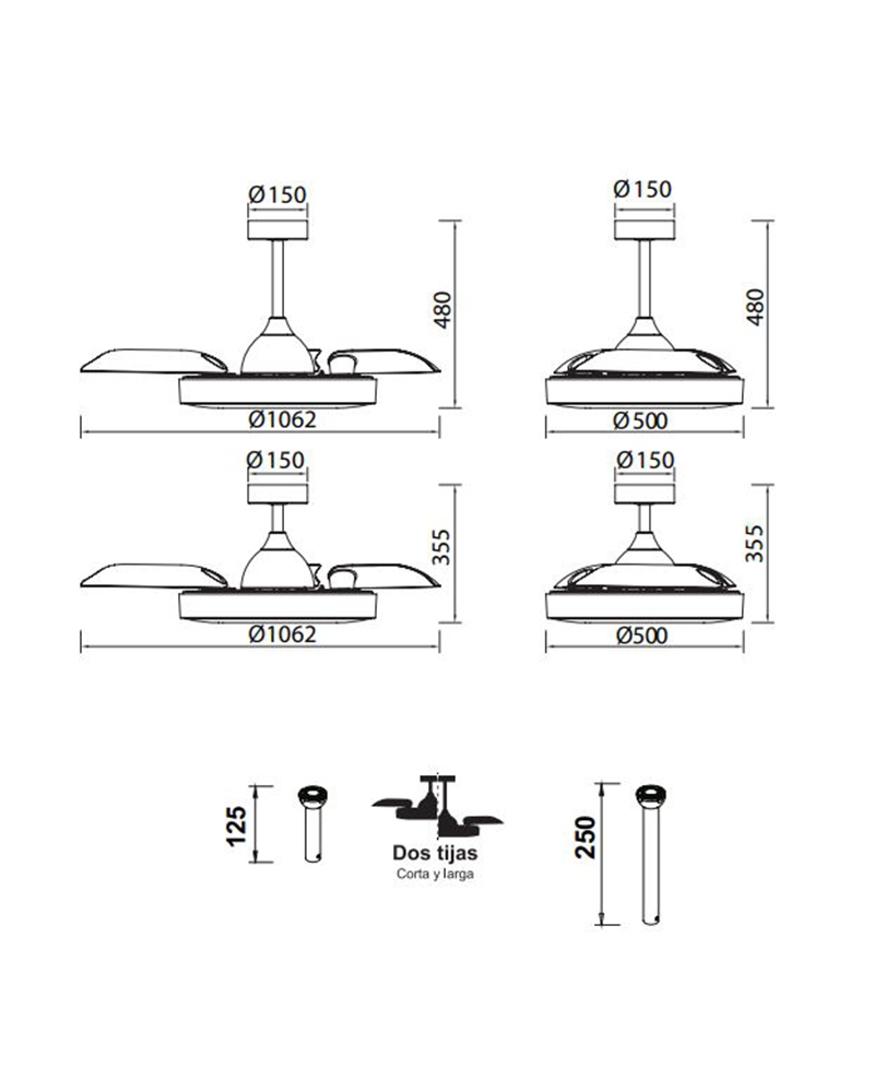 Ventilador de techo 30W Ø52,5cm plafón LED 70W control remoto luz REGULABLE  y mando a distancia