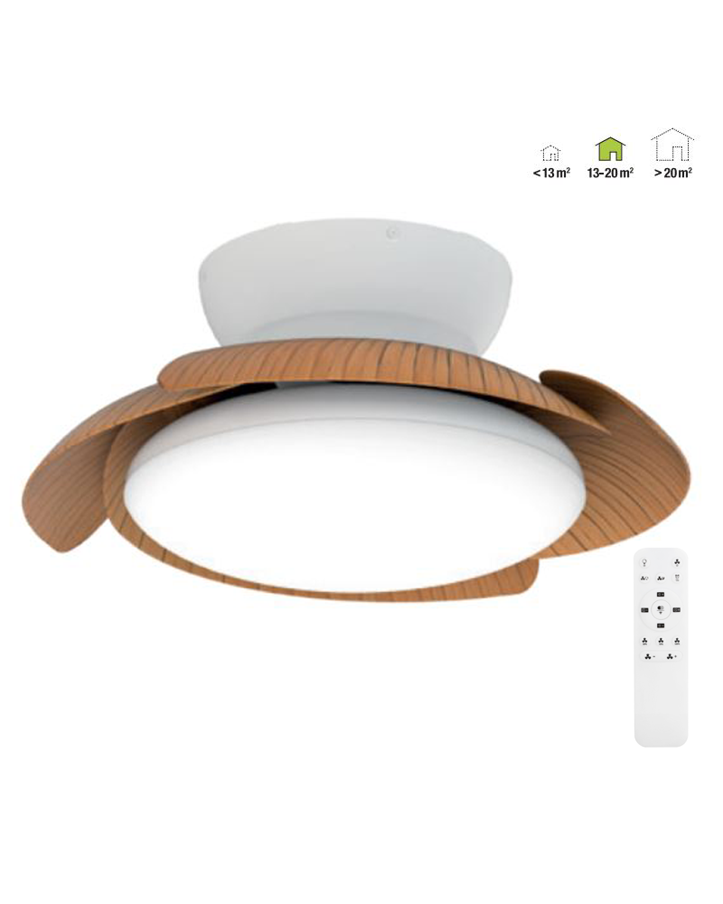 White and wood ceiling fan 30W Ø52cm LED ceiling light 45W remote control DIMMABLE light temperature