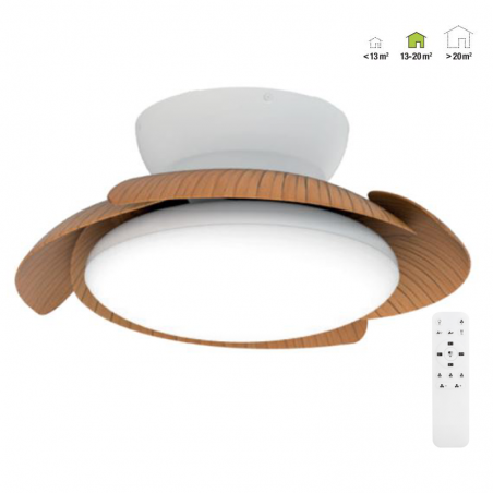 White and wood ceiling fan 30W Ø52cm LED ceiling light 45W remote control DIMMABLE light temperature