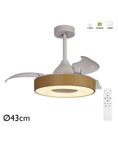 White and wood ceiling fan 25W Ø43cm LED ceiling light 45W remote control DIMMABLE light temperature