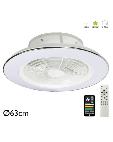 Ventilador de techo 35W Ø63cm plafón LED 70W control remoto luz REGULABLE y bluetooth