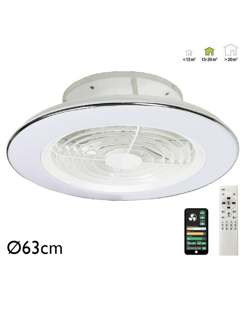 Ventilador de techo 35W Ø63cm plafón LED 70W control remoto luz REGULABLE y bluetooth