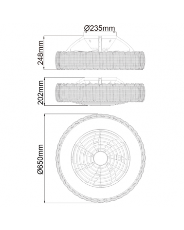 Ventilador de techo 35W Ø65cm plafón LED 70W ratán control remoto luz REGULABLE y mando