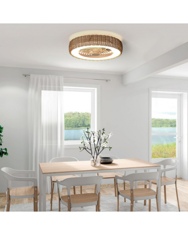 Ventilador de techo 35W Ø65cm plafón LED 70W ratán control remoto luz REGULABLE y mando