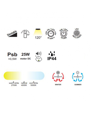 Ceiling fan 25W Ø58.5cm LED ceiling light 55W rattan remote control IP44 DIMMABLE light and remote control