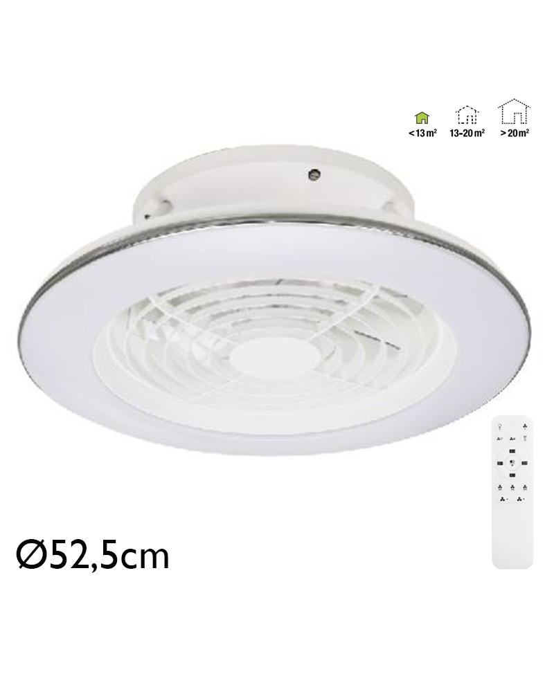 Ventilador de techo 30W Ø52,5cm plafón LED 70W control remoto luz REGULABLE y mando a distancia