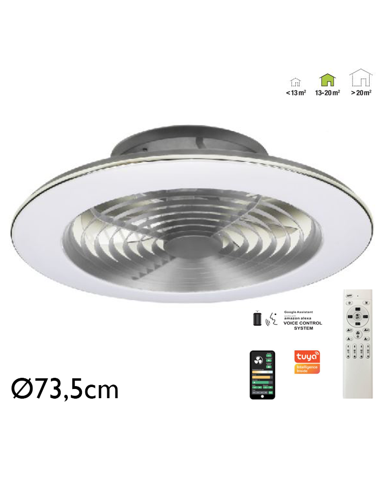 Ventilador de techo 58W Ø73,5cm plafón LED 95W control remoto REGULABLE temperatura luz