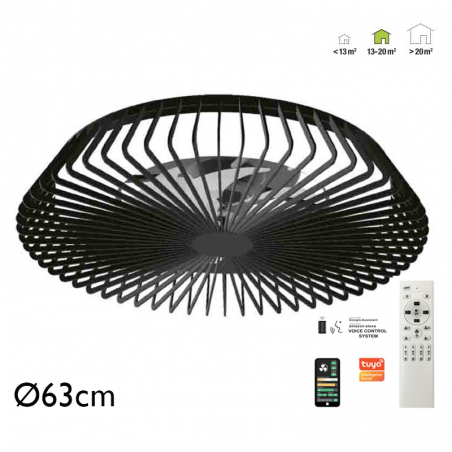 Black smart ceiling fan 35W Ø63cm LED ceiling light 70W remote control DIMMABLE light and App