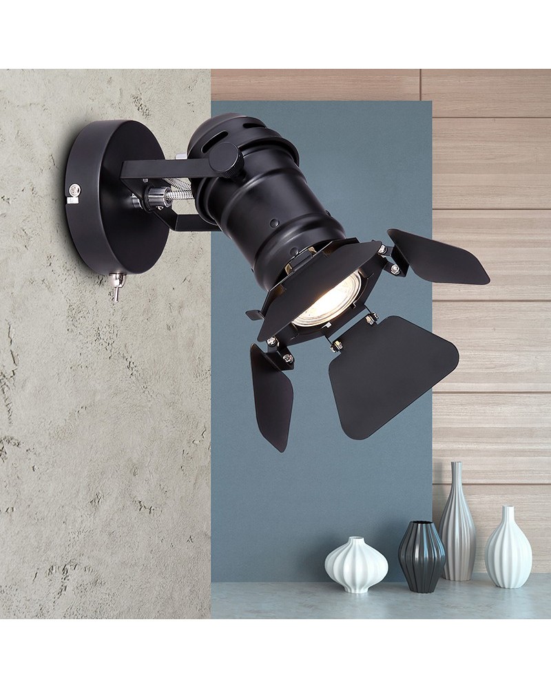 Foco de Techo o aplique pared Cinema Stage 24,5cm GU10 50W Negro incluye interruptor