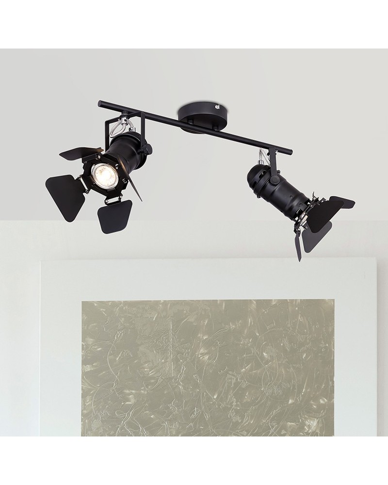 Regleta de techo vintage con 2 focos Cinema Stage 45,5cm 2 X GU10 50W Negro