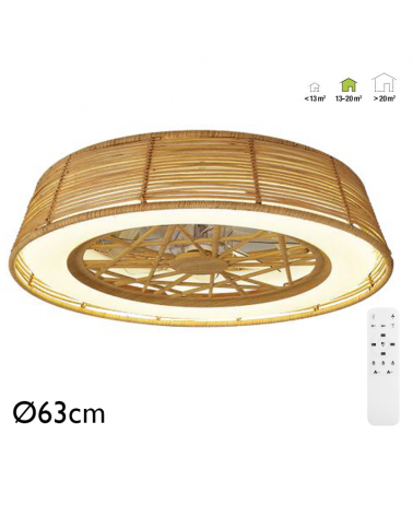 Ceiling fan 35W Ø63cm LED ceiling light 70W rattan remote control DIMMABLE light and remote control