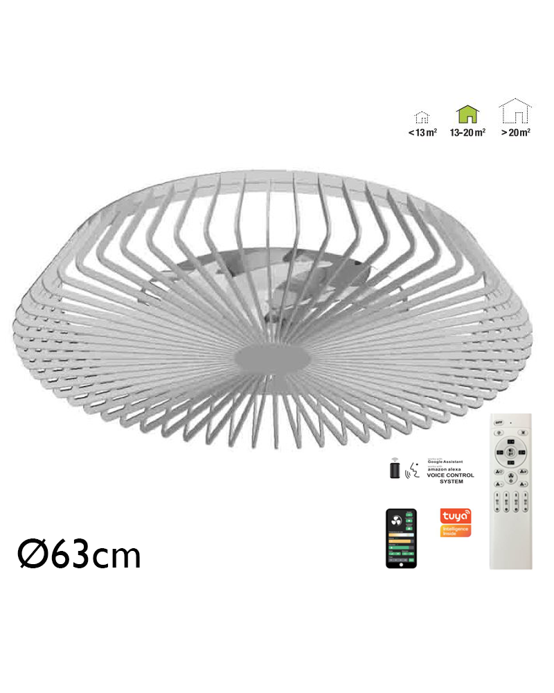 Silver smart ceiling fan 35W Ø63cm LED ceiling light 70W remote control DIMMABLE light and App
