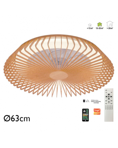 Smart wooden ceiling fan 35W Ø63cm LED ceiling light 70W remote control DIMMABLE light and App