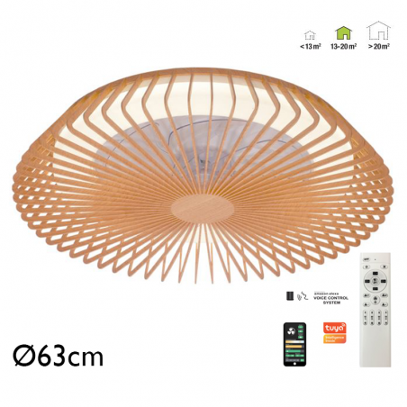 Smart wooden ceiling fan 35W Ø63cm LED ceiling light 70W remote control DIMMABLE light and App