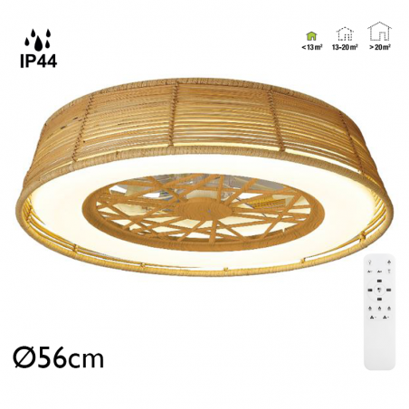 Ceiling fan 25W Ø56cm LED ceiling light 55W IP44 rattan remote control DIMMABLE light and remote control