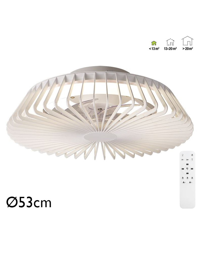 Ventilador de techo blanco 30W Ø53cm plafón LED 70W control remoto luz REGULABLE y mando