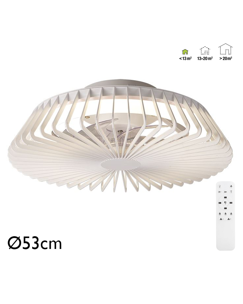 White ceiling fan 30W Ø53cm LED ceiling light 70W remote control DIMMABLE light and remote control