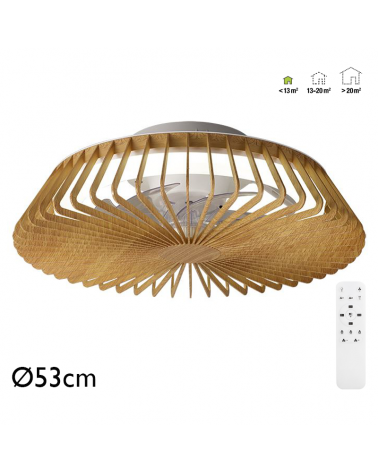 Wooden ceiling fan 30W Ø53cm LED ceiling light 70W remote control DIMMABLE light and remote control