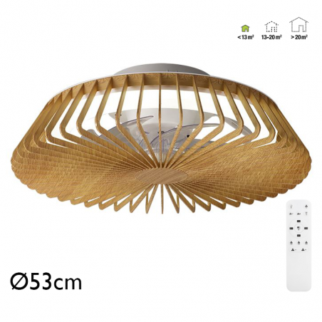 Wooden ceiling fan 30W Ø53cm LED ceiling light 70W remote control DIMMABLE light and remote control