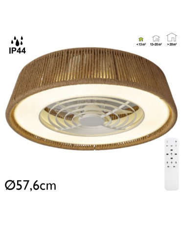 Ceiling fan 25W Ø57.6cm LED ceiling light 55W IP44 with rope remote control DIMMABLE light and remote control