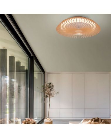 Ventilador de techo inteligente madera 35W Ø63cm plafón LED 70W control remoto luz REGULABLE y App