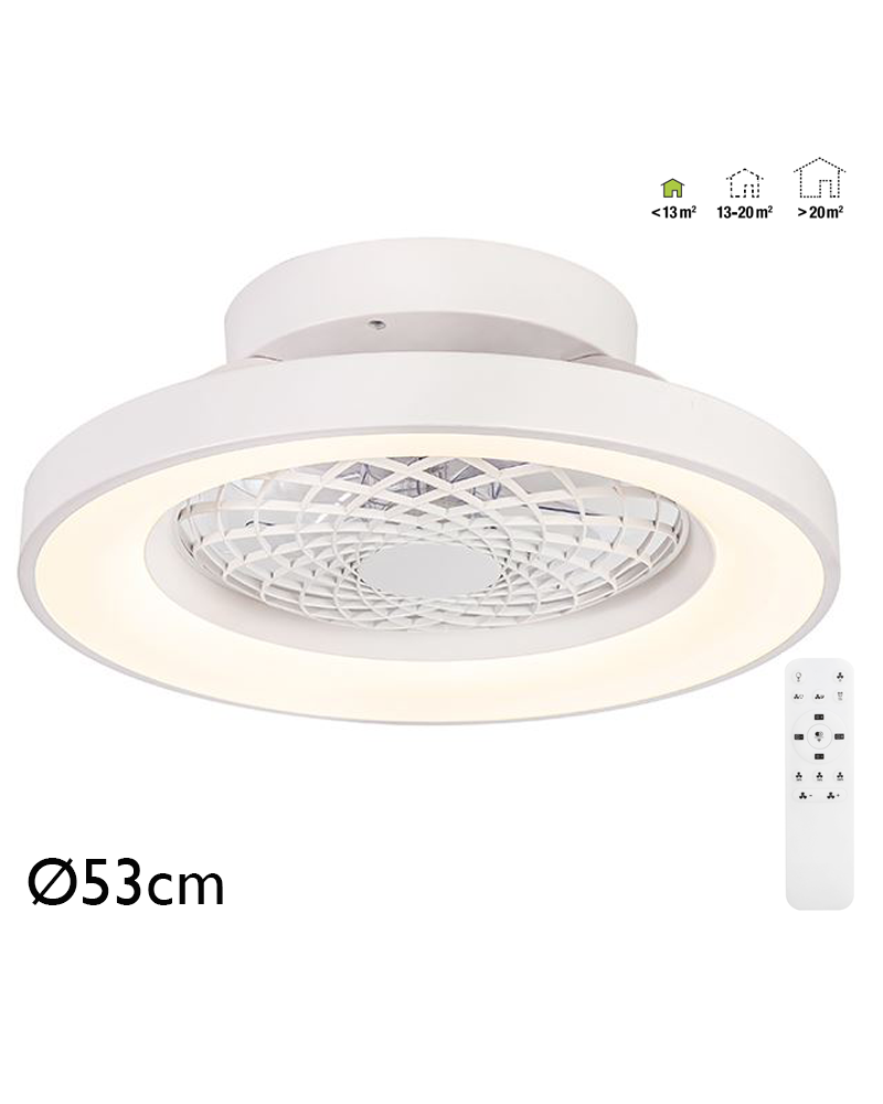 Ventilador de techo blanco 33W Ø53cm plafón LED 70W control remoto luz REGULABLE y mando