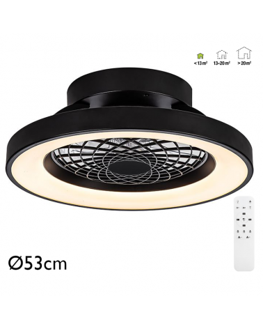Black ceiling fan 33W Ø53cm LED ceiling light 70W remote control DIMMABLE light and remote control