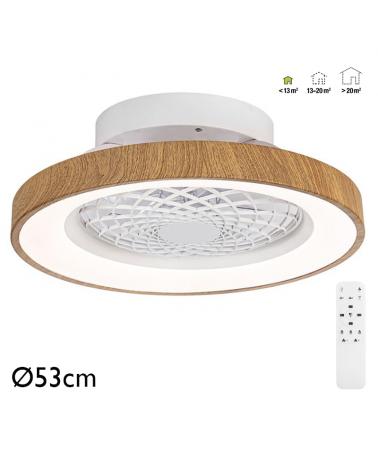 Wooden ceiling fan 33W Ø53cm LED ceiling light 70W remote control DIMMABLE light and remote control