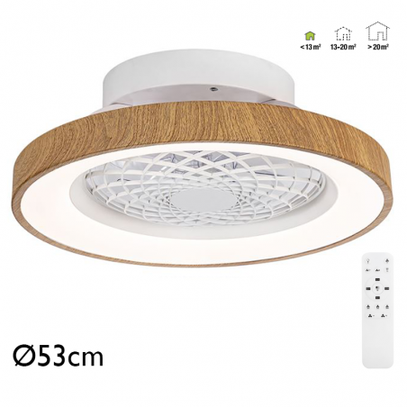 Wooden ceiling fan 33W Ø53cm LED ceiling light 70W remote control DIMMABLE light and remote control