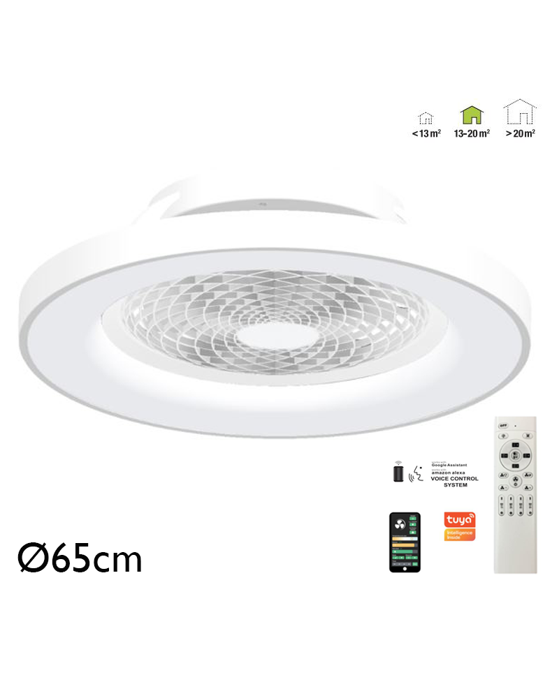 White smart ceiling fan 35W Ø65cm LED ceiling light 70W remote control DIMMABLE light and App