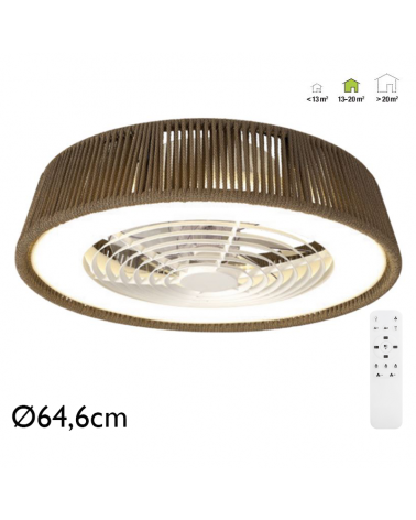 Ceiling fan 35W Ø64.6cm LED ceiling light 70W synthetic rope remote control DIMMABLE light and remote control