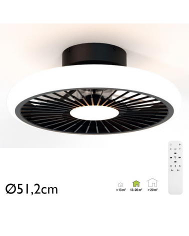 Black ceiling fan 30W Ø51.2cm LED ceiling light 55W remote control DIMMABLE light and remote control