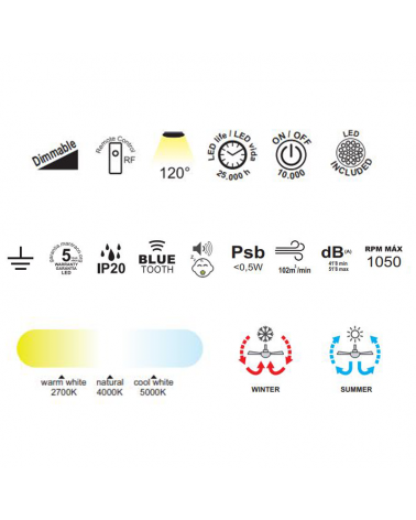 Ventilador de techo inteligente madera y negro 35W Ø65cm plafón LED 70W control remoto luz REGULABLE y App