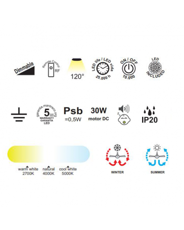 White ceiling fan 30W Ø51.2cm LED ceiling light 55W remote control DIMMABLE light and remote control