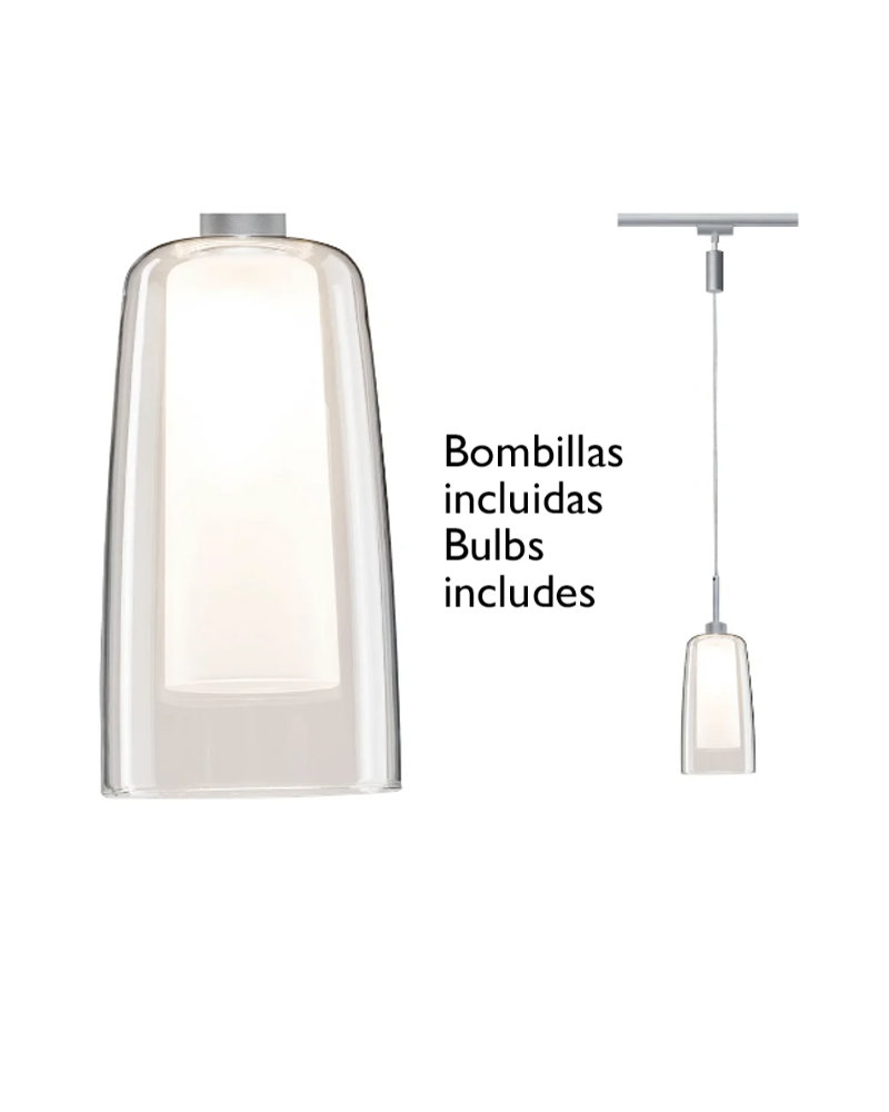 Colgante para carril de vidrio Bombilla Glass pendant for rail system, Bulb included GU10 560lm 5W 2700K 230V Clear