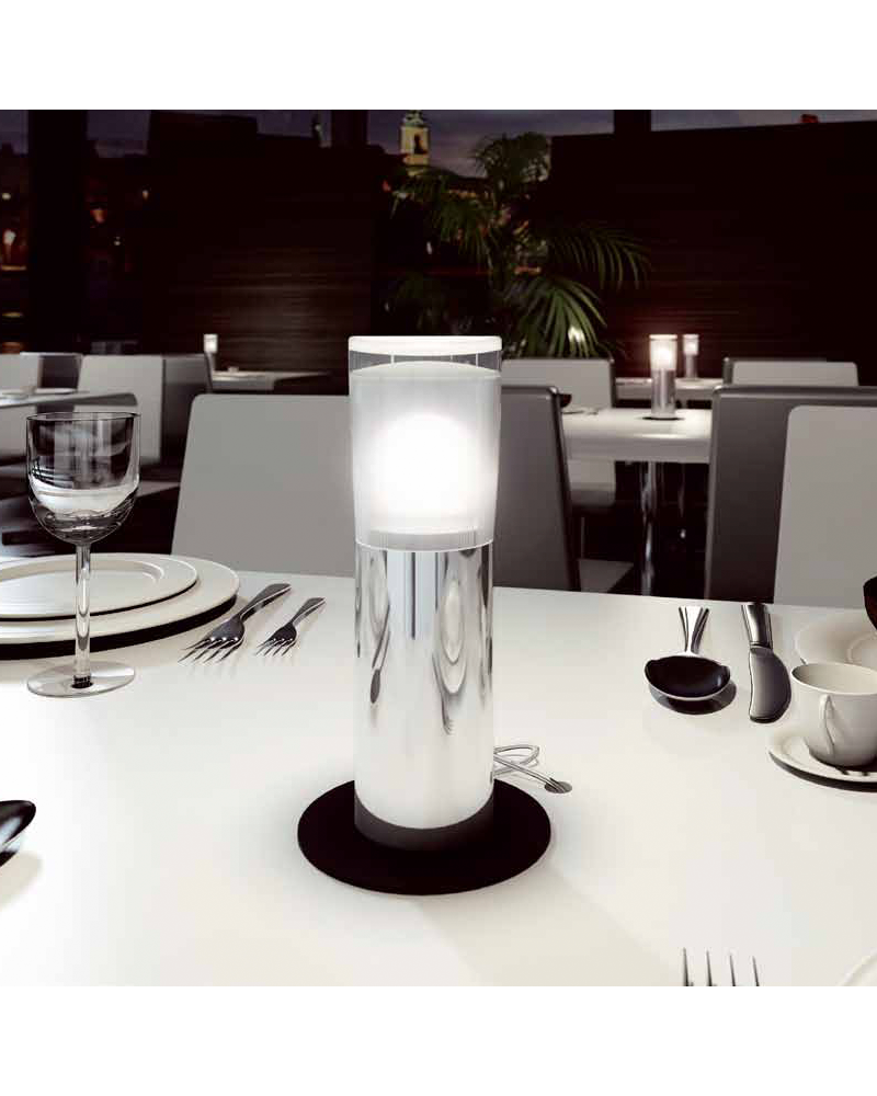 Lampara de mesa cilindro cromo Milan KUPP 1xE14 altura 19,4cms 10cms incluye bombilla vela E14 9W