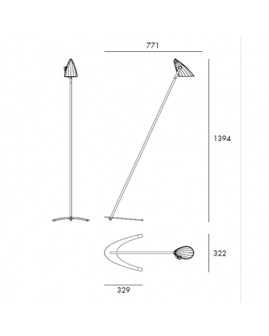 Design floor lamp Milan Boomerang chrome 1xE27. Adjustable lampshade Height 139.4cm