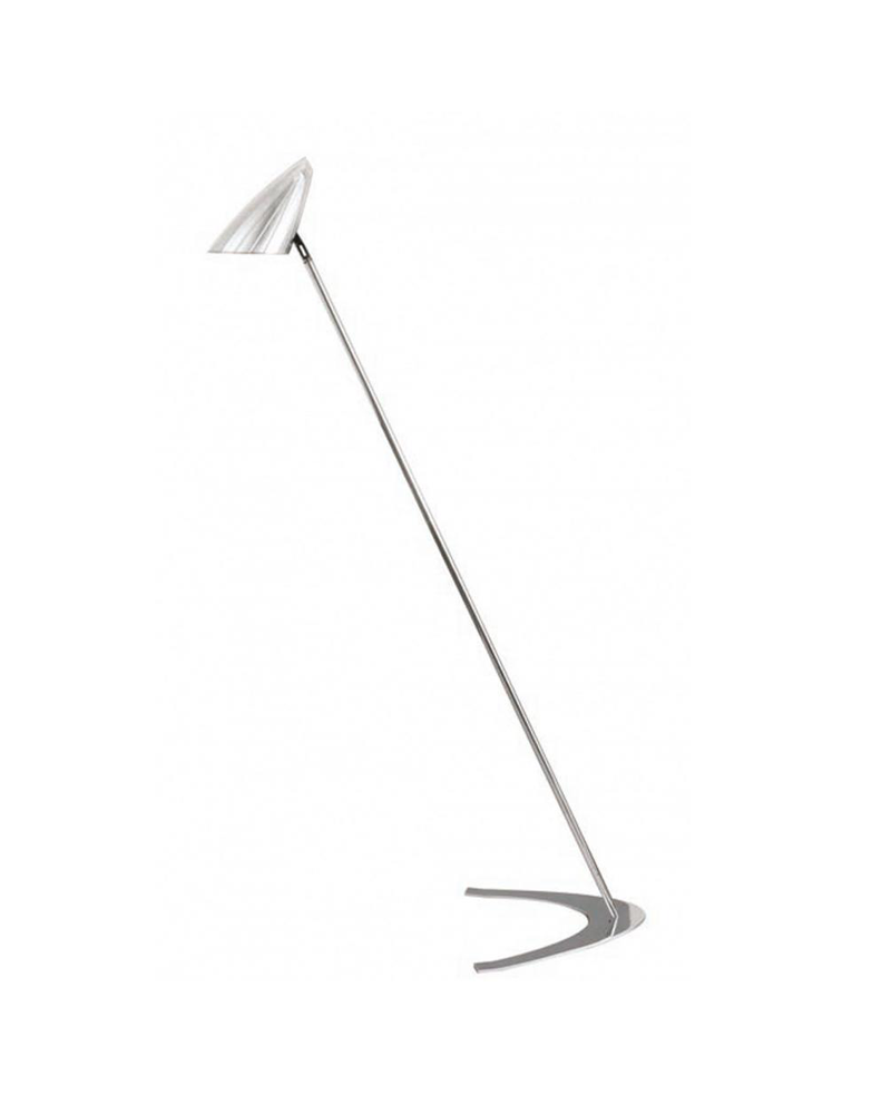 Lámpara de pie de diseño Milan Boomerang cromada 1xE27. Tulipa orientable Altura 139,4cm
