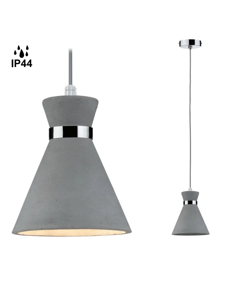 Lámpara de techo 20cm de metal y hormigón acabado gris y cromo E27 IP44