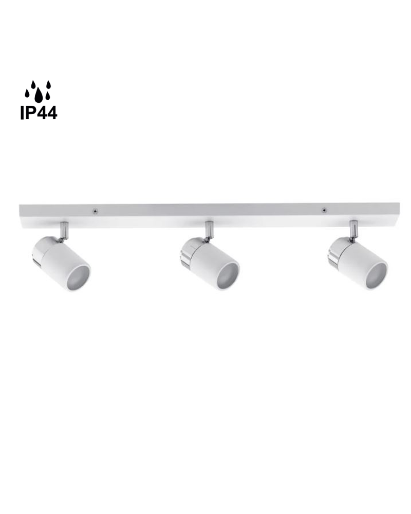 Strip 3 spotlights 60cm white metal and chrome GU10