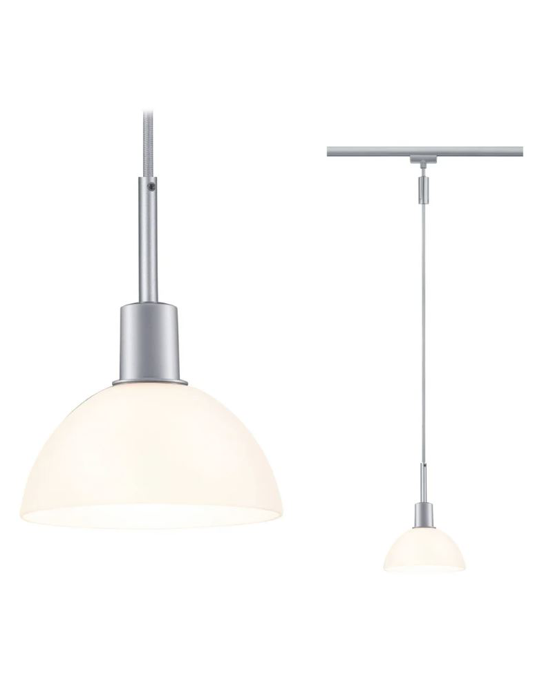 Pendant for rail in metal and opal glass and chrome E14