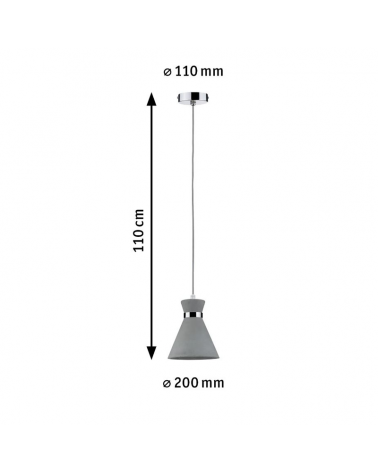 Lámpara de techo 20cm de metal y hormigón acabado gris y cromo E27 IP44