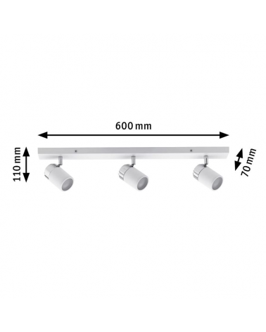 Strip 3 spotlights 60cm white metal and chrome GU10