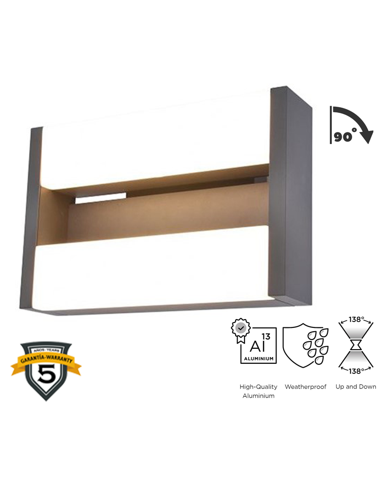 Aplique pared gris oscuro de exterior 15,5cm de aluminio luz superior e inferior LED 17,8W 3000K